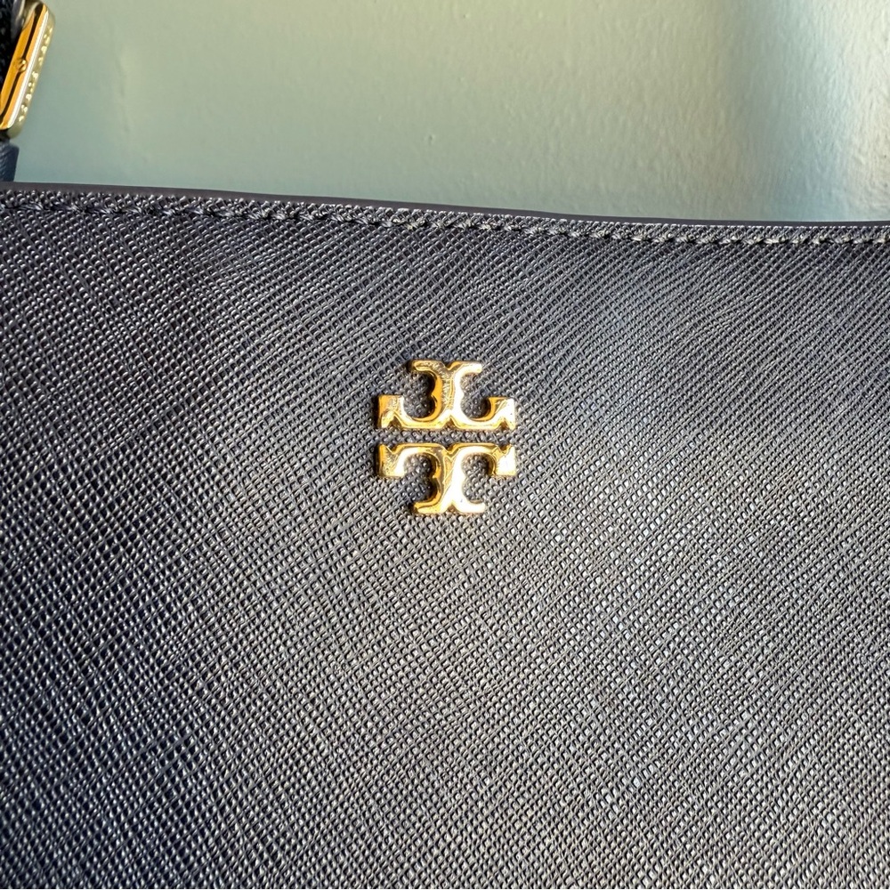 Tory Burch Womens Dark Blue Saffiano Leather Inner Pocket Double Handle Tote Bag - Picture 4 of 11